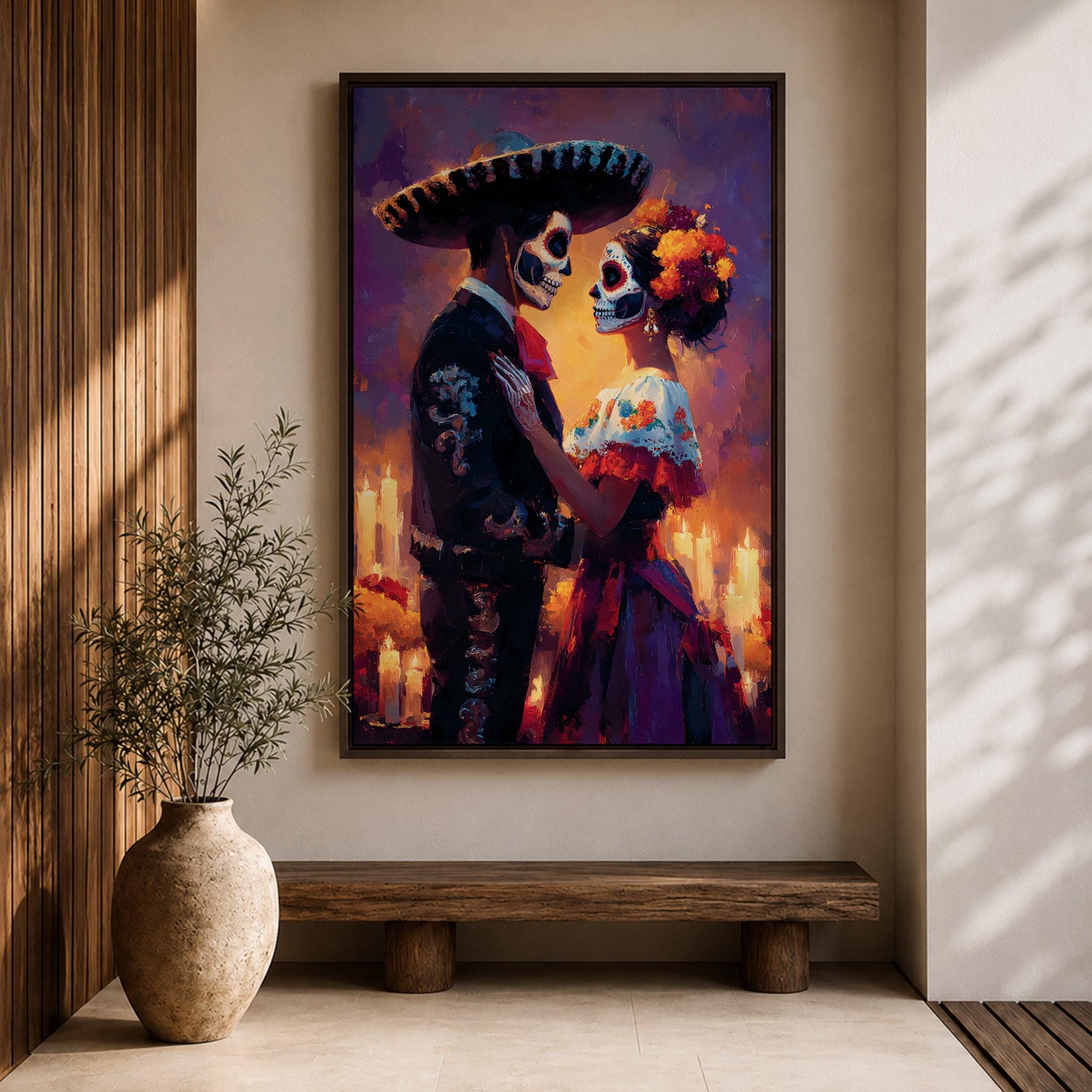 Day of the Dead Wall Art Romantic Dia de los Muertos Canvas Mexican Decor