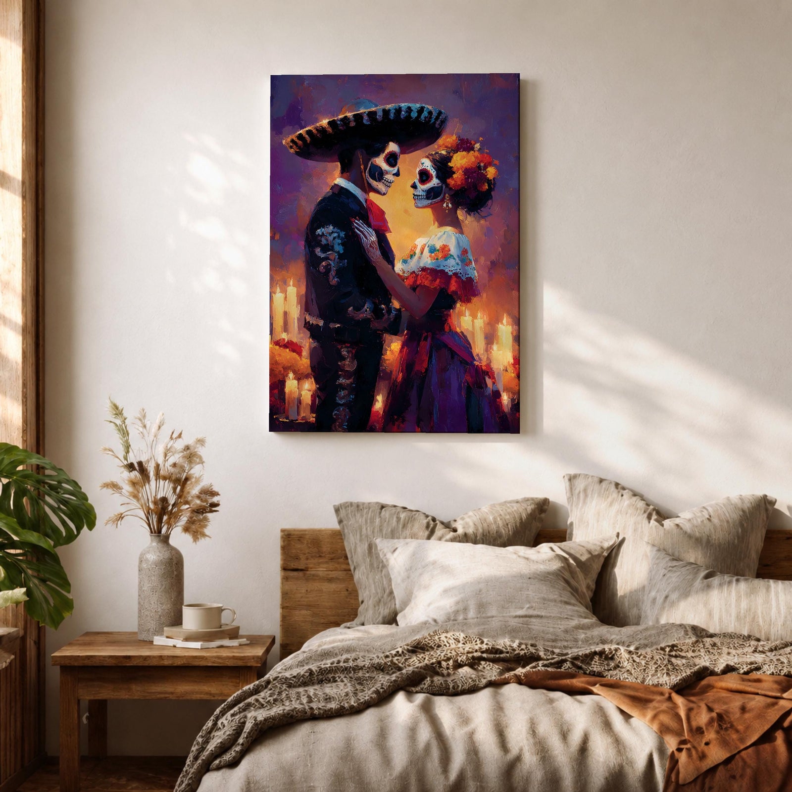 Day of the Dead Wall Art Romantic Dia de los Muertos Canvas Mexican Decor
