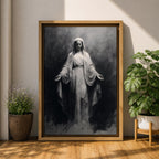 Our Lady of Lourdes Wall Art Virgin Mary Framed Canvas Minimalist Catholic Christian Decor