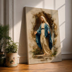 Our Lady of Lourdes Wall Art Virgin Mary Framed Canvas Grotto Rosary Catholic Decor