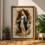 Our Lady of Lourdes Wall Art Virgin Mary Framed Canvas Grotto Rosary Catholic Decor