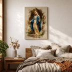 Our Lady of Lourdes Wall Art Virgin Mary Framed Canvas Grotto Rosary Catholic Decor
