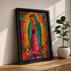 Our Lady of Guadalupe Wall Art Floral Halo Framed Canvas Virgencita Mexican Catholic Decor