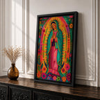 Our Lady of Guadalupe Wall Art Floral Halo Framed Canvas Virgencita Mexican Catholic Decor