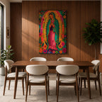 Our Lady of Guadalupe Wall Art Floral Halo Framed Canvas Virgencita Mexican Catholic Decor