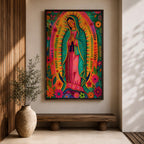 Our Lady of Guadalupe Wall Art Floral Halo Framed Canvas Virgencita Mexican Catholic Decor