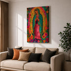 Our Lady of Guadalupe Wall Art Floral Halo Framed Canvas Virgencita Mexican Catholic Decor