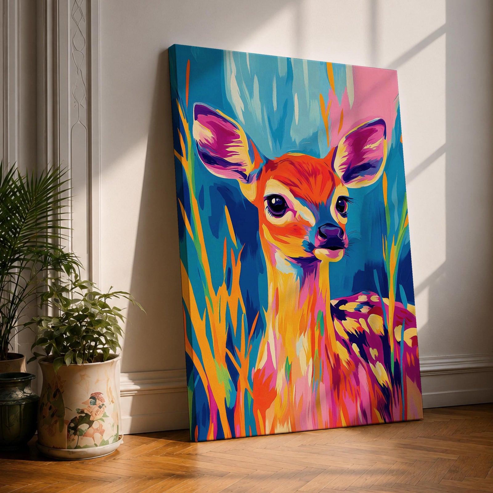 Baby Deer Wildlife Wall Art Fawn Abstract Nature Animal Forest Gift Nursery Home Decor