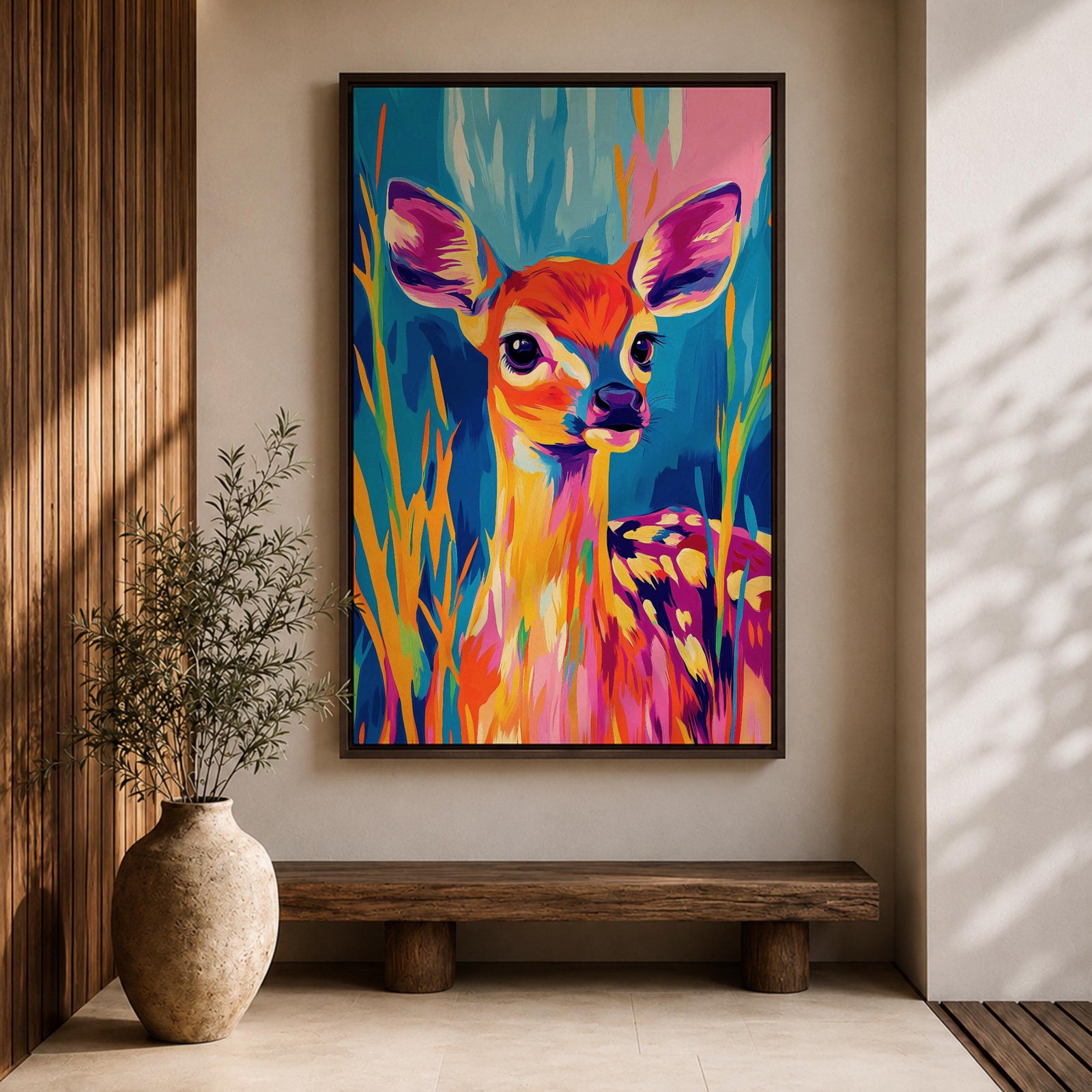 Baby Deer Wildlife Wall Art Fawn Abstract Nature Animal Forest Gift Nursery Home Decor