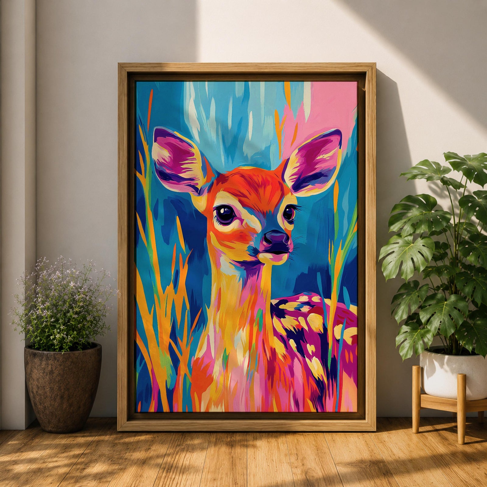 Baby Deer Wildlife Wall Art Fawn Abstract Nature Animal Forest Gift Nursery Home Decor