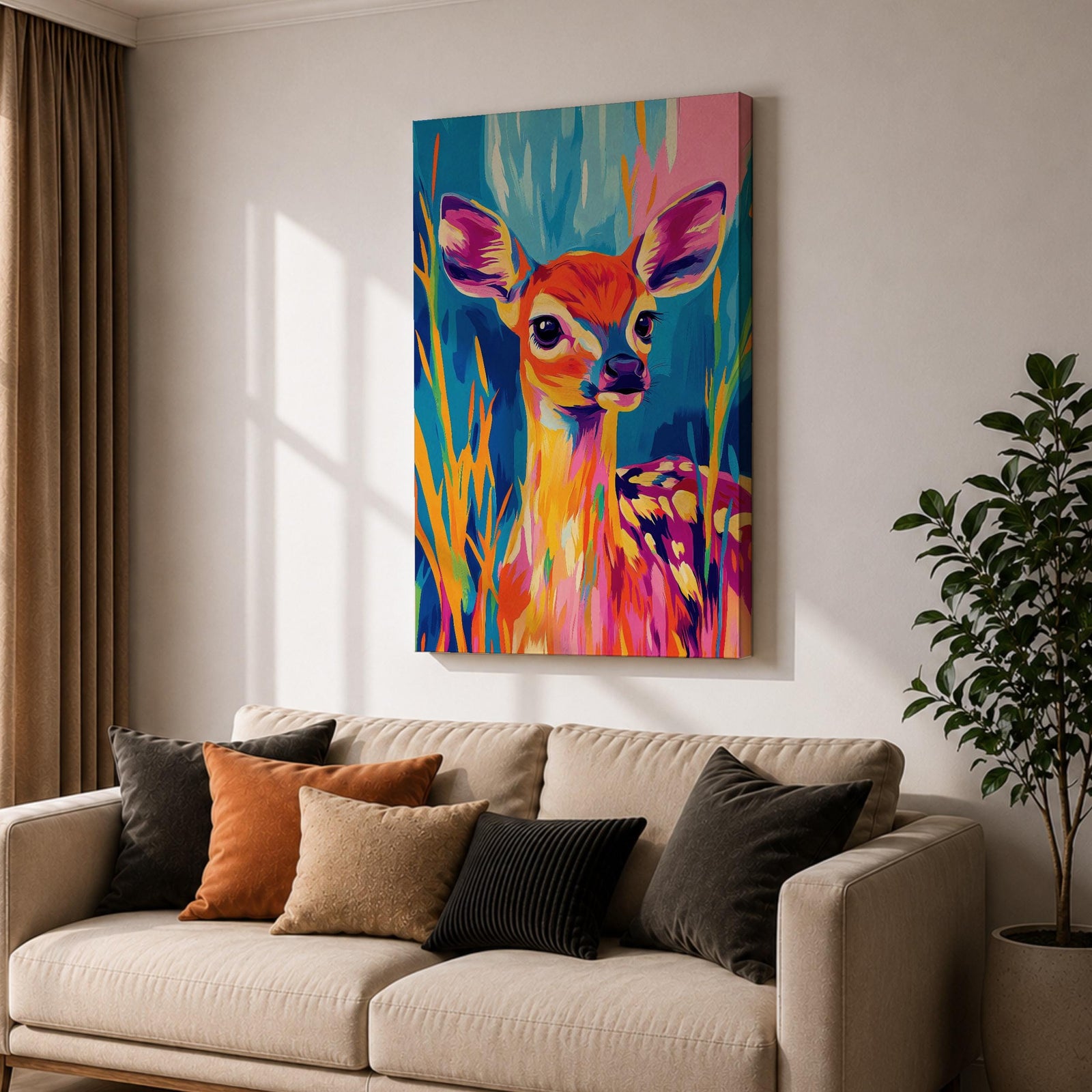 Baby Deer Wildlife Wall Art Fawn Abstract Nature Animal Forest Gift Nursery Home Decor