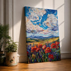 Poppy Field Wall Art Wildflower Meadow Framed Canvas Impasto Landscape Farmhouse Home Decor