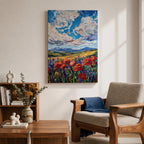 Poppy Field Wall Art Wildflower Meadow Framed Canvas Impasto Landscape Farmhouse Home Decor