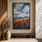 Poppy Field Wall Art Wildflower Meadow Framed Canvas Impasto Landscape Farmhouse Home Decor