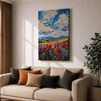 Poppy Field Wall Art Wildflower Meadow Framed Canvas Impasto Landscape Farmhouse Home Decor