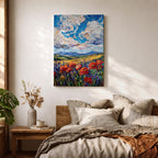 Poppy Field Wall Art Wildflower Meadow Framed Canvas Impasto Landscape Farmhouse Home Decor