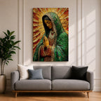 Our Lady of Guadalupe Wall Art Sunburst Framed Canvas La Morenita Mosaic Catholic Decor