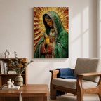 Our Lady of Guadalupe Wall Art Sunburst Framed Canvas La Morenita Mosaic Catholic Decor