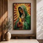 Our Lady of Guadalupe Wall Art Sunburst Framed Canvas La Morenita Mosaic Catholic Decor