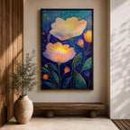 Floral Nightscape Wall Art Glowing Botanical Framed Canvas Bloom Modern Home Decor