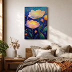 Floral Nightscape Wall Art Glowing Botanical Framed Canvas Bloom Modern Home Decor