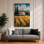 Tuscan Farmhouse Wall Art Italian Countryside Framed Canvas Wheat Field Impasto Rustic Decor