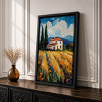 Tuscan Farmhouse Wall Art Italian Countryside Framed Canvas Wheat Field Impasto Rustic Decor