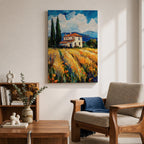 Tuscan Farmhouse Wall Art Italian Countryside Framed Canvas Wheat Field Impasto Rustic Decor