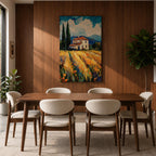Tuscan Farmhouse Wall Art Italian Countryside Framed Canvas Wheat Field Impasto Rustic Decor