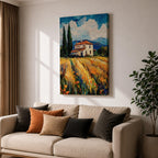 Tuscan Farmhouse Wall Art Italian Countryside Framed Canvas Wheat Field Impasto Rustic Decor