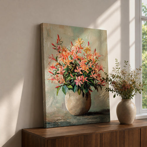 Azalea Bouquet Wall Art Flower Vase Framed Canvas Botanical Farmhouse Rustic Bloom Home Decor