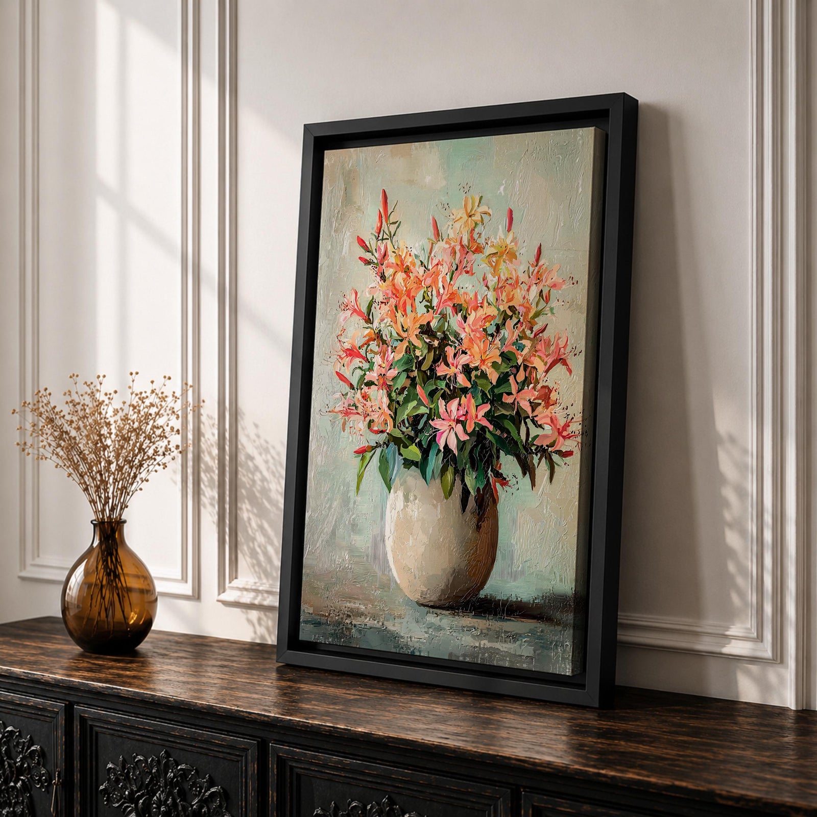 Azalea Bouquet Wall Art Flower Vase Framed Canvas Botanical Farmhouse Rustic Bloom Home Decor