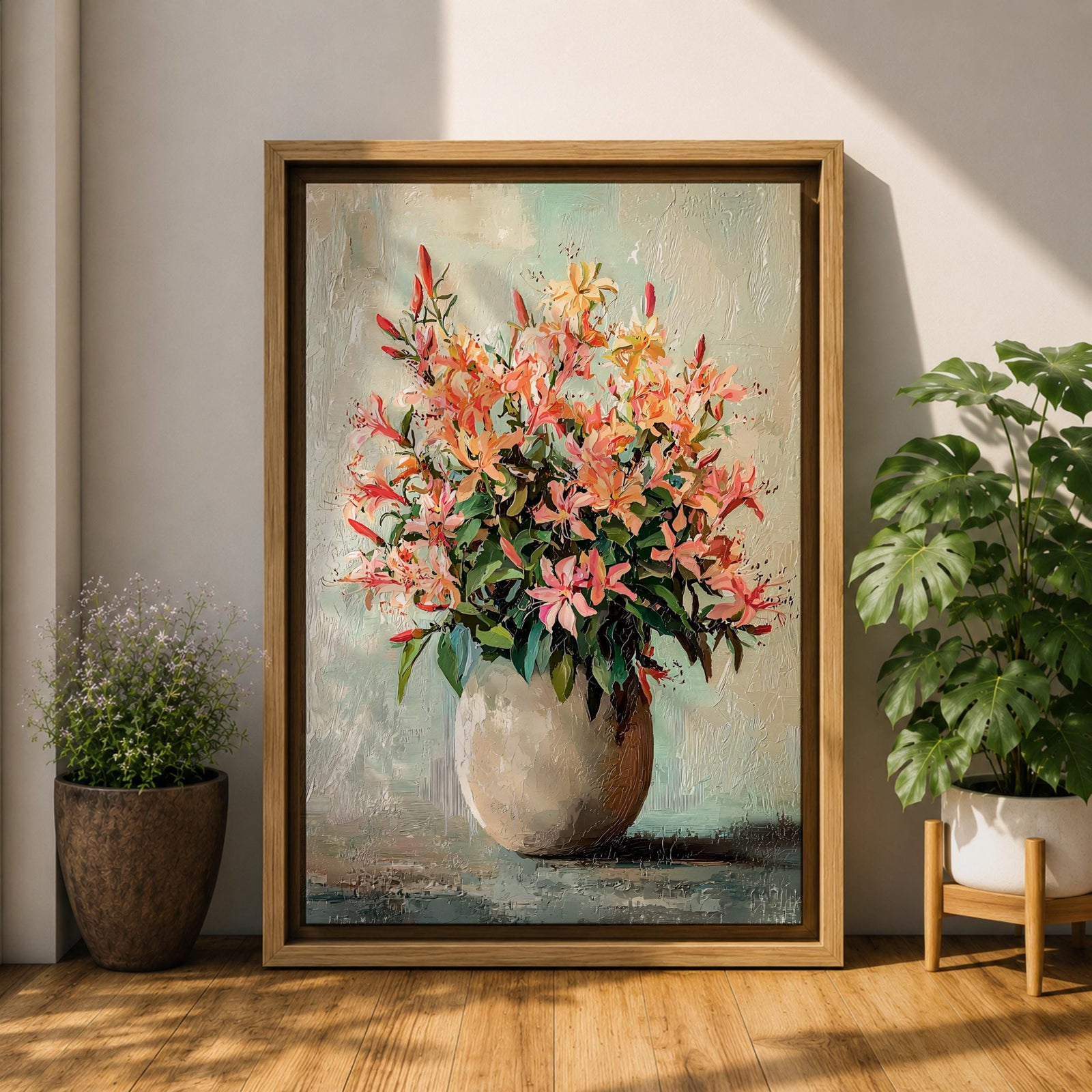 Azalea Bouquet Wall Art Flower Vase Framed Canvas Botanical Farmhouse Rustic Bloom Home Decor