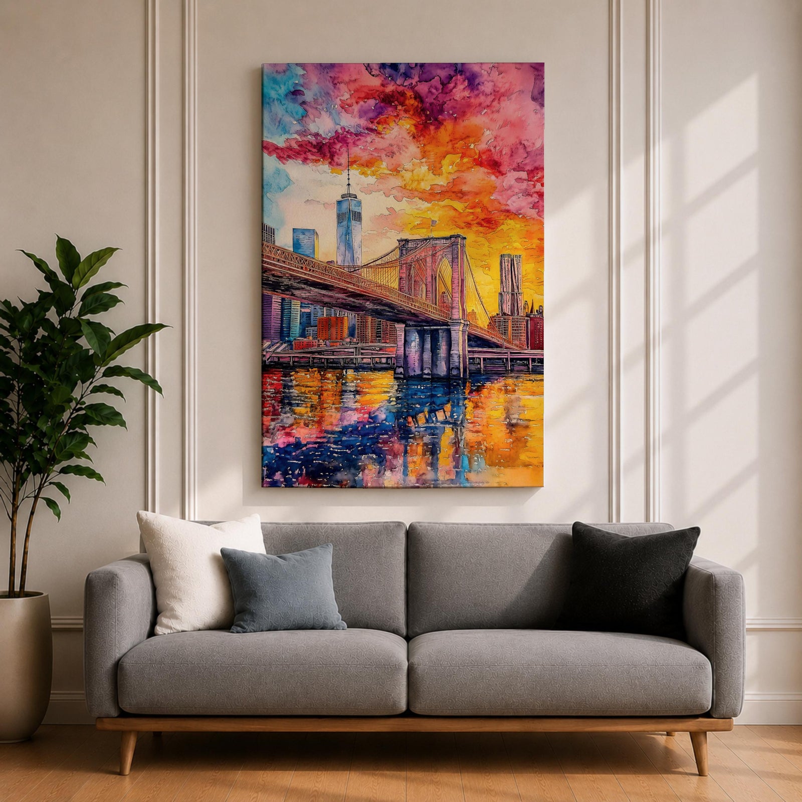 Brooklyn Bridge Wall Art New York Manhattan Skyline Cityscape Gift Living Room Home Decor