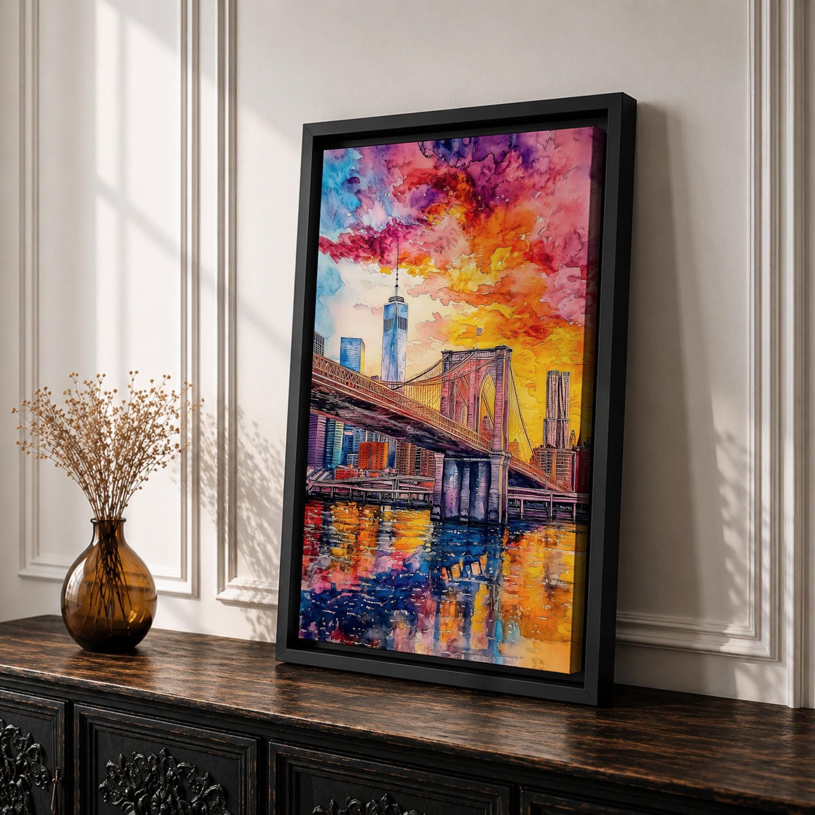 Brooklyn Bridge Wall Art New York Manhattan Skyline Cityscape Gift Living Room Home Decor