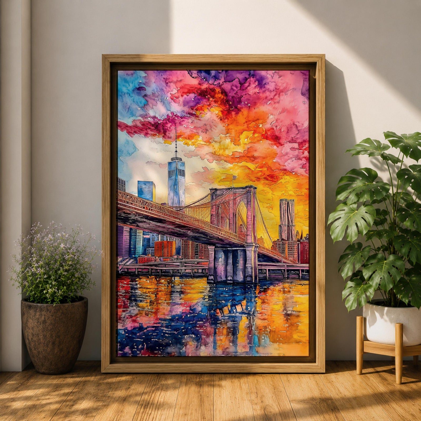 Brooklyn Bridge Wall Art New York Manhattan Skyline Cityscape Gift Living Room Home Decor