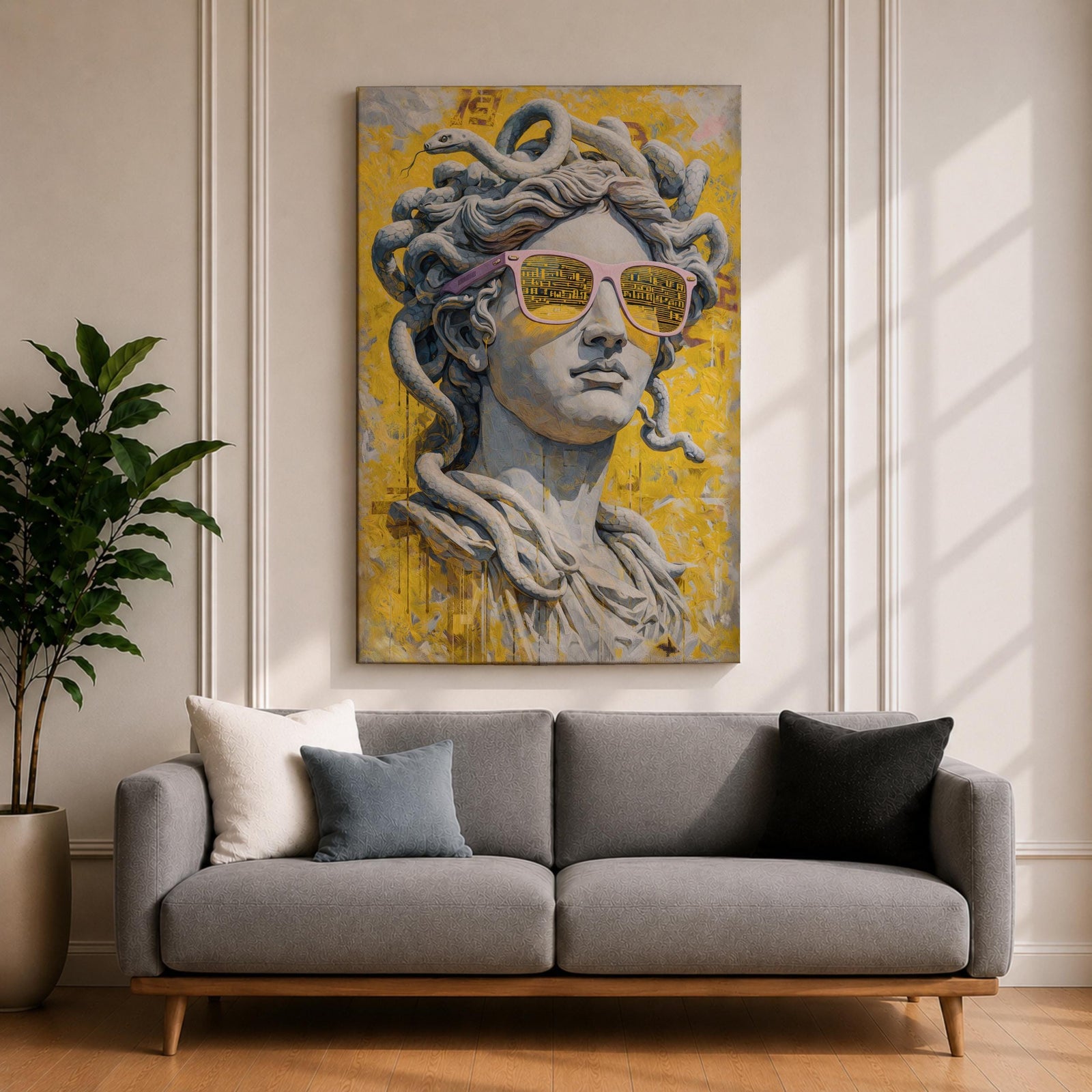 Medusa Wall Art Greek Mythology Framed Canvas Statue Sunglasses Modern Pop Art Decor