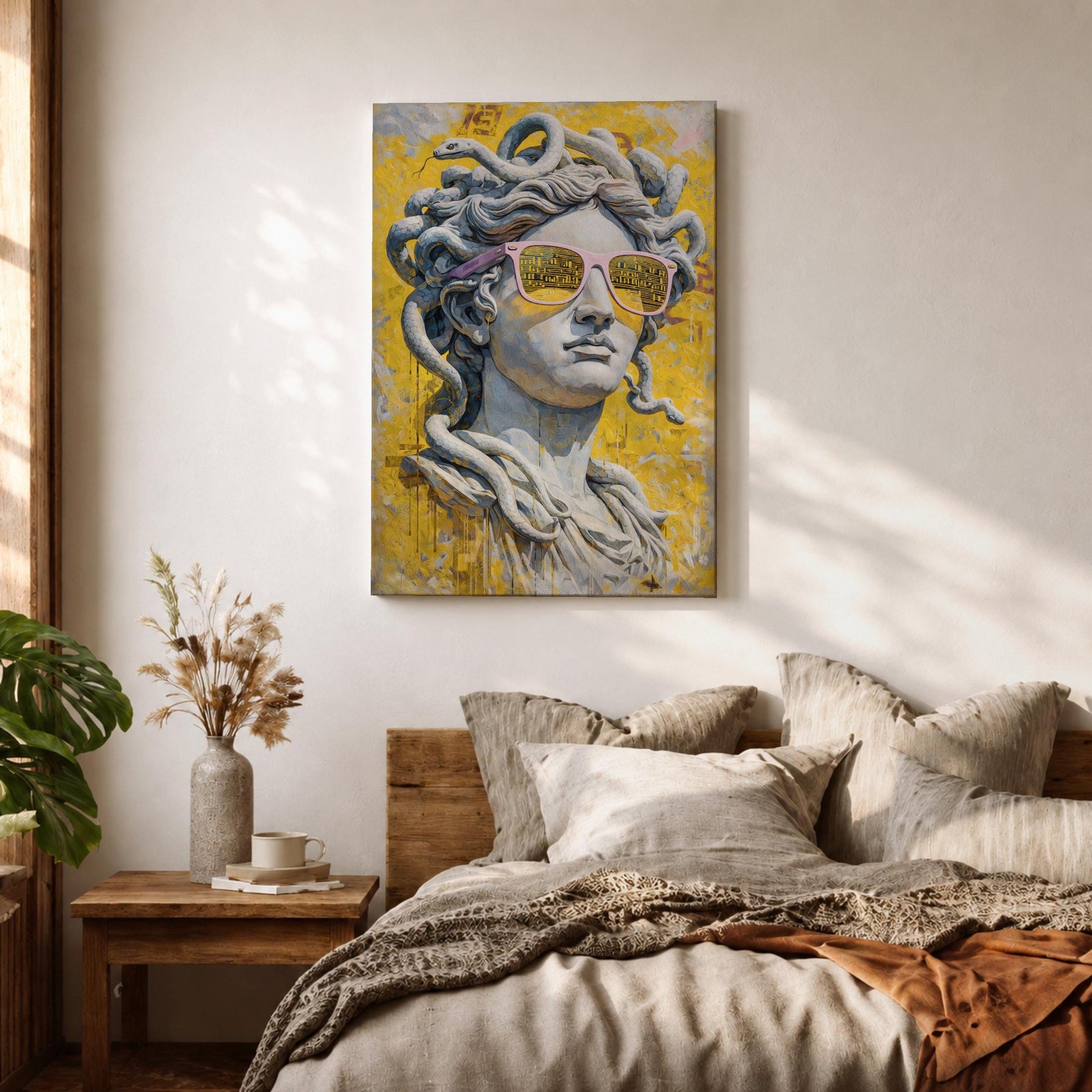 Medusa Wall Art Greek Mythology Framed Canvas Statue Sunglasses Modern Pop Art Decor