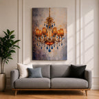 Chandelier Wall Art French Lighting Framed Canvas Blue Gold Baroque Elegant Classic Wall Decor
