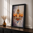 Chandelier Wall Art French Lighting Framed Canvas Blue Gold Baroque Elegant Classic Wall Decor