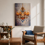 Chandelier Wall Art French Lighting Framed Canvas Blue Gold Baroque Elegant Classic Wall Decor