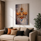Chandelier Wall Art French Lighting Framed Canvas Blue Gold Baroque Elegant Classic Wall Decor
