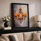 Chandelier Wall Art French Lighting Framed Canvas Blue Gold Baroque Elegant Classic Wall Decor