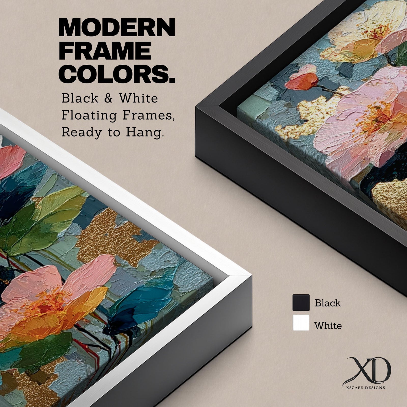 A tall, narrow vertical painting of soft pastel poppy flowers in shades of blush pink, coral, cream, and muted yellow, layered with textured brushstrokes and accented by hints of gold against a cool blue abstract background, with delicate stems and leaves creating a balanced contemporary floral composition.