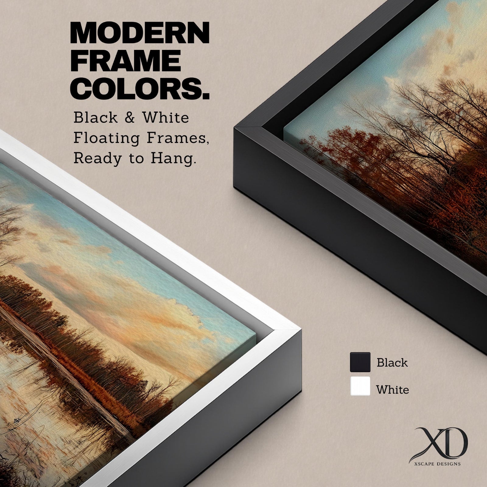Lake Sunset Wall Art Marshland Framed Canvas Autumn Wetland Vintage Rustic Home Decor