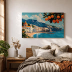 Amalfi Coast Wall Art Positano Italy Framed Canvas Mediterranean Seascape Living Room Decor