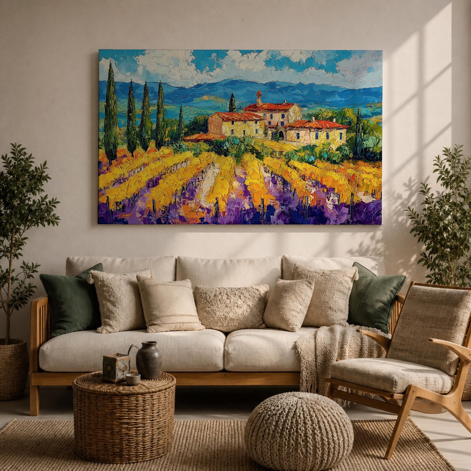 Vineyard Landscape Wall Art Tuscan Vineyard Framed Canvas Mediterranean Countryside Rustic Home Decor