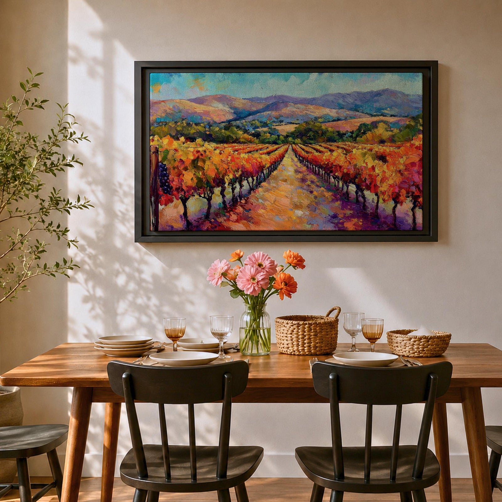 Vineyard Landscape Wall Art Wine Country Framed Canvas Mediterranean Rustic Decor Gift Home Decor