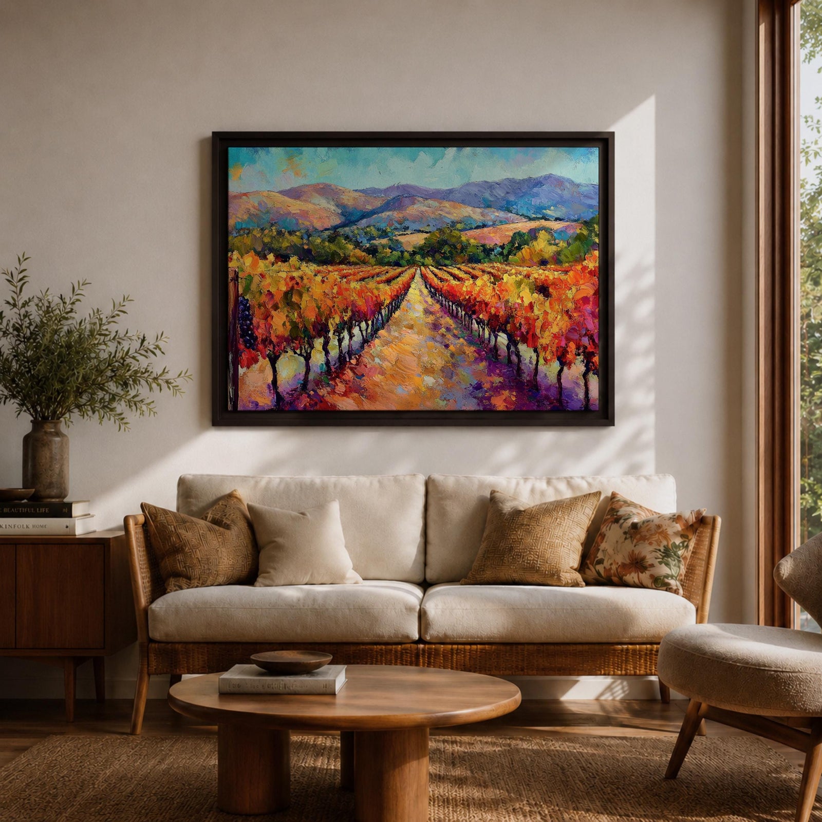 Vineyard Landscape Wall Art Wine Country Framed Canvas Mediterranean Rustic Decor Gift Home Decor
