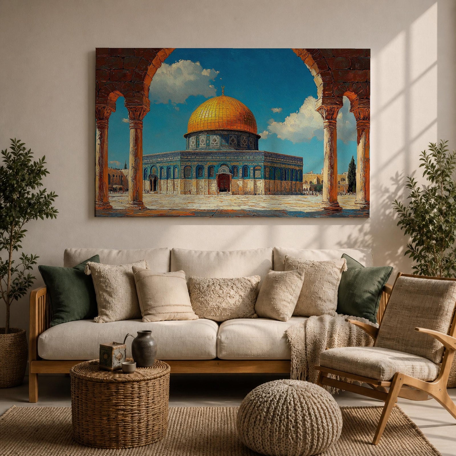 Masjid Al Aqsa Wall Art Arch View Framed Canvas Qubbat Sakhrah Impasto Islamic Decor
